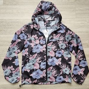 Sunrise Kingdom Black Pink Floral Windbreaker Womens Medium Nwt